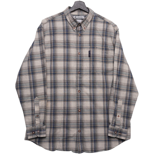 Columbia Sportswear Gray/Blue/Brown Cotton Plaid Shirt Size L