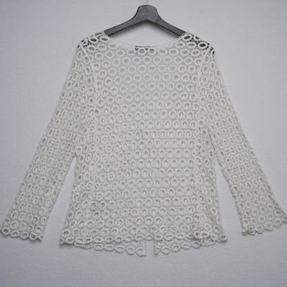Apparel Love White Crochet Lace Cardigan Women's Medium | 100% Cotton Knit Boho