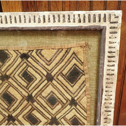 Framed Kuba Cloth Textile – African Tribal Raffia Art – Geometric Wall Decor