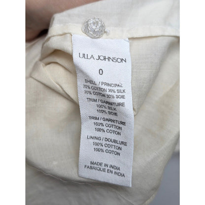 Ulla Johnson Bianca Hand Embroidered Cream Balloon Sleeve Dress 0