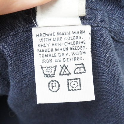 AKA Eddie Bauer Linen Shirt XL Band Collar Navy Blue Long Sleeve Button Front