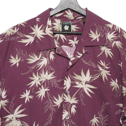 Aureus Silk Hawaiian Shirt Men’s XL Purple Floral 70% Silk Aloha Camp Collar