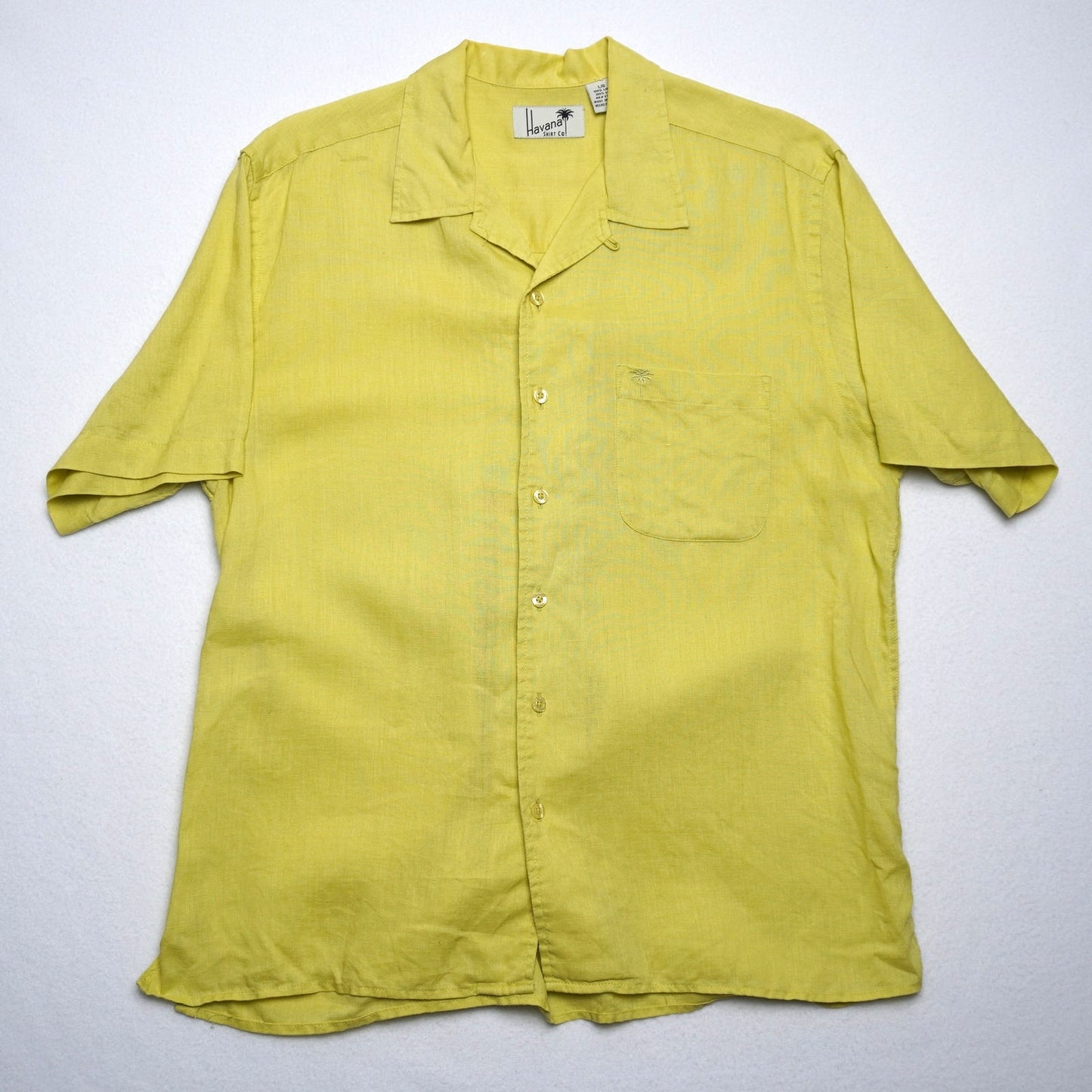 Havana Shirt Co Chartreuse 100% Linen Loop Shirt L