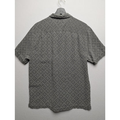 Tommy Bahama 100% Silk Camp Shirt Men’s L – Gray Diamond Pattern Button-Up