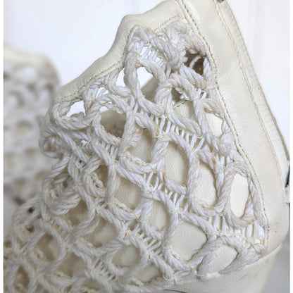 Celine Phoebe Philo Crochet Square Toe MInimalist White Pumps 35