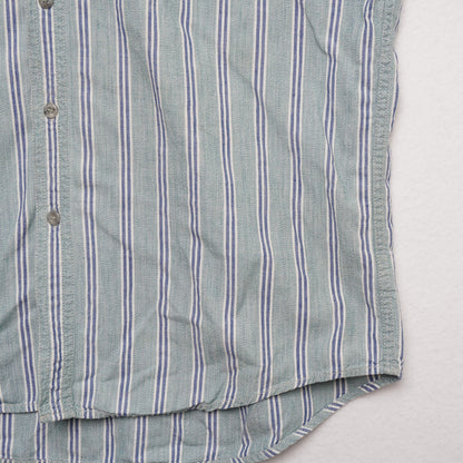 VTG Levi’s Striped Short Sleeve Button Up Shirt Green Blue Cotton Men's Medium