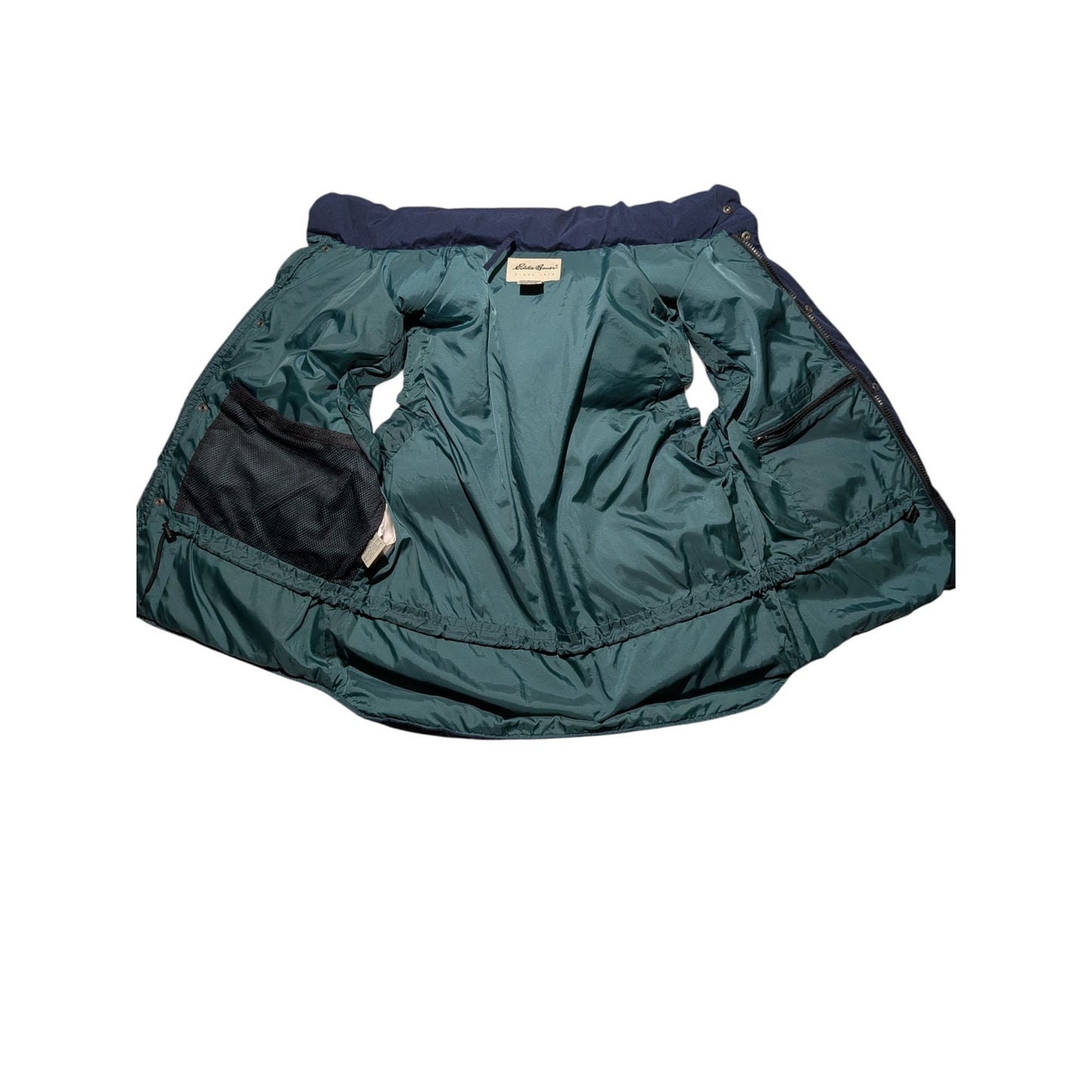 Vintage Eddie Bauer Lined Goose Down Puffer Vest Navy Blue Size Large