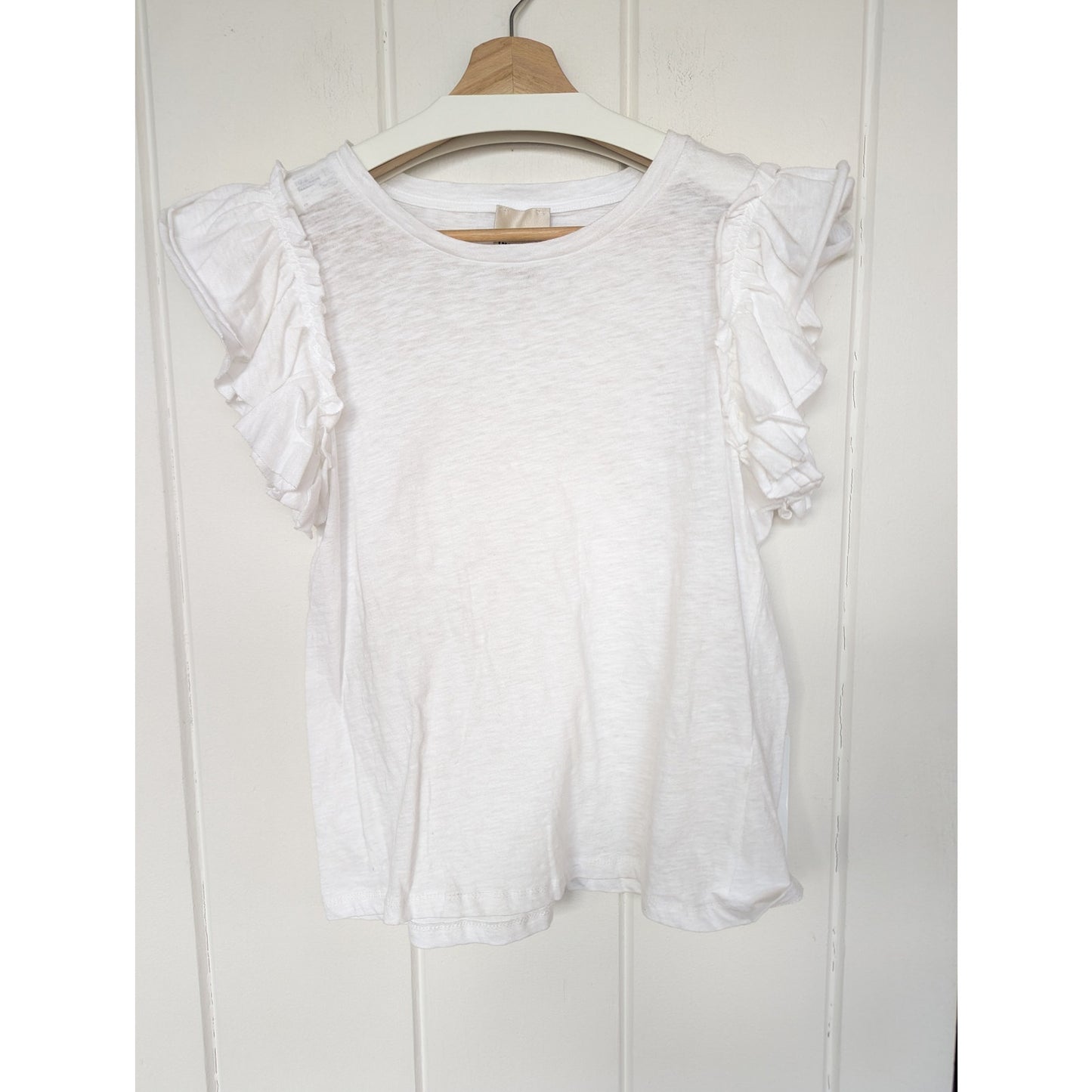 Industry White 100% Pima Cottton Ruffle Sleeve Top Women's Size M