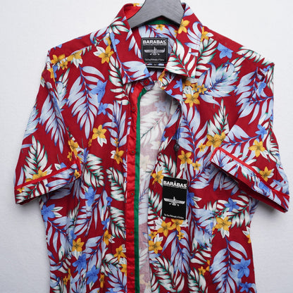 Barabas Red Floral Shirt M Linen Cotton Hawaiian Tropical NWT