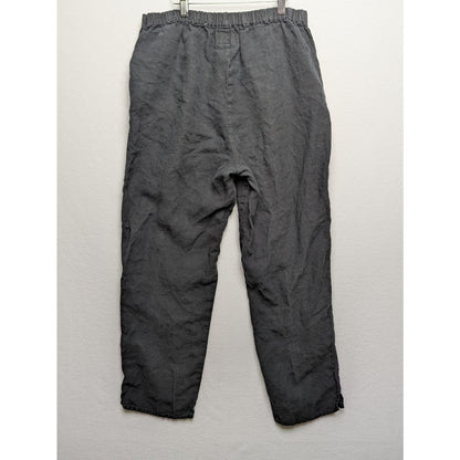 FLAX 100% Linen Pants Medium Black Relaxed Fit Elastic Waist Casual Minimalist