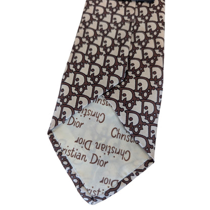 Vintage Christian Dior Logo Brown and Cream Necktiie