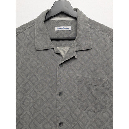 Tommy Bahama 100% Silk Camp Shirt Men’s L – Gray Diamond Pattern Button-Up