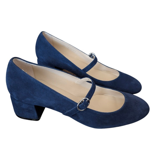 Stuart Weitzman Gabby 45 Maryjane Pumps 6.5 Navy Suede