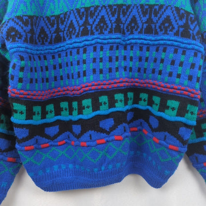 Concrete Mix Sweater Mens Size L Vintage Crew Neck Knit Pullover Blue Green Red