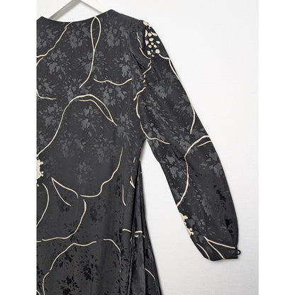 Vintage Saint Romei Black Hibiscus Print 100% Silk Dress 6