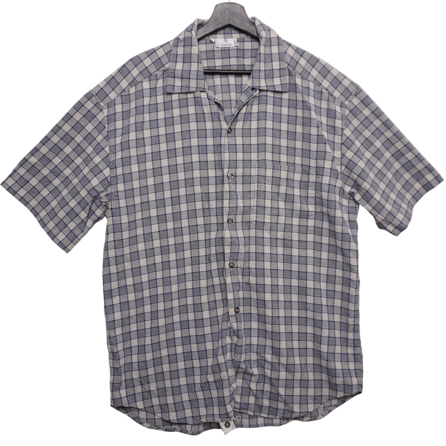 Zanella Plaid Short Sleeve Camp Collar Shirt Blue Beige Made in Italy Men's Lrg