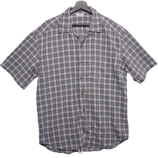 Zanella Plaid Short Sleeve Camp Collar Shirt Blue Beige Made in Italy Men's Lrg