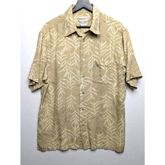Alfani Tan 100% Silk Shirt Men's L -  Abstract Floral Print Size L Camp Collar
