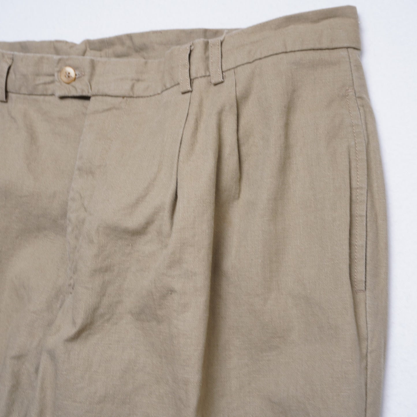Men's Linen Blend Dress Pants Khaki Tan Pleated Cuffed Trousers Size 33