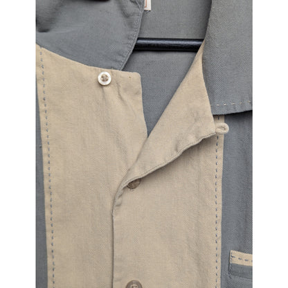 Paradise Collection Men's Sage Green & Tan Silk Blend Loop Collar Shirt Size XL