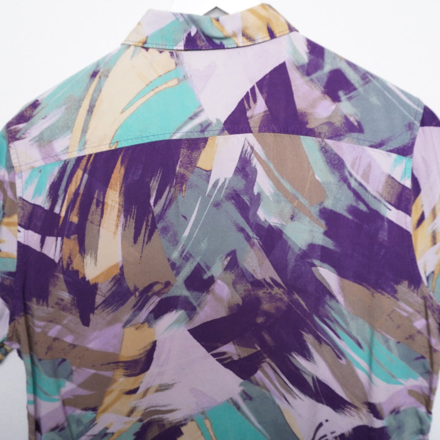 Perry Ellis Abstract Art Shirt Sleeve Shirt Purple Green Gold Size L