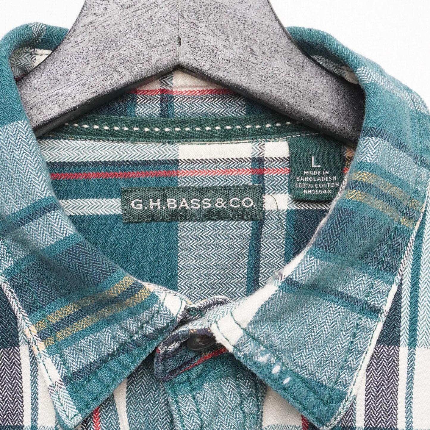 G.H. Bass & Co. Flannel Shirt Men’s L Green Plaid 100% Cotton 24.5x32