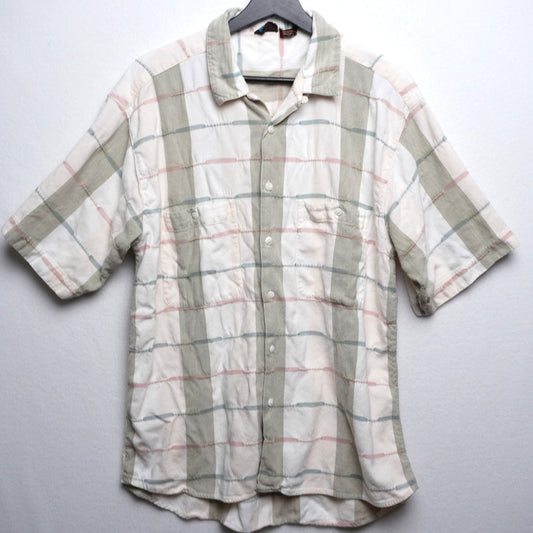 Vintage Bachrach Pink and Blue Striped Loop Collar Shirt Size L