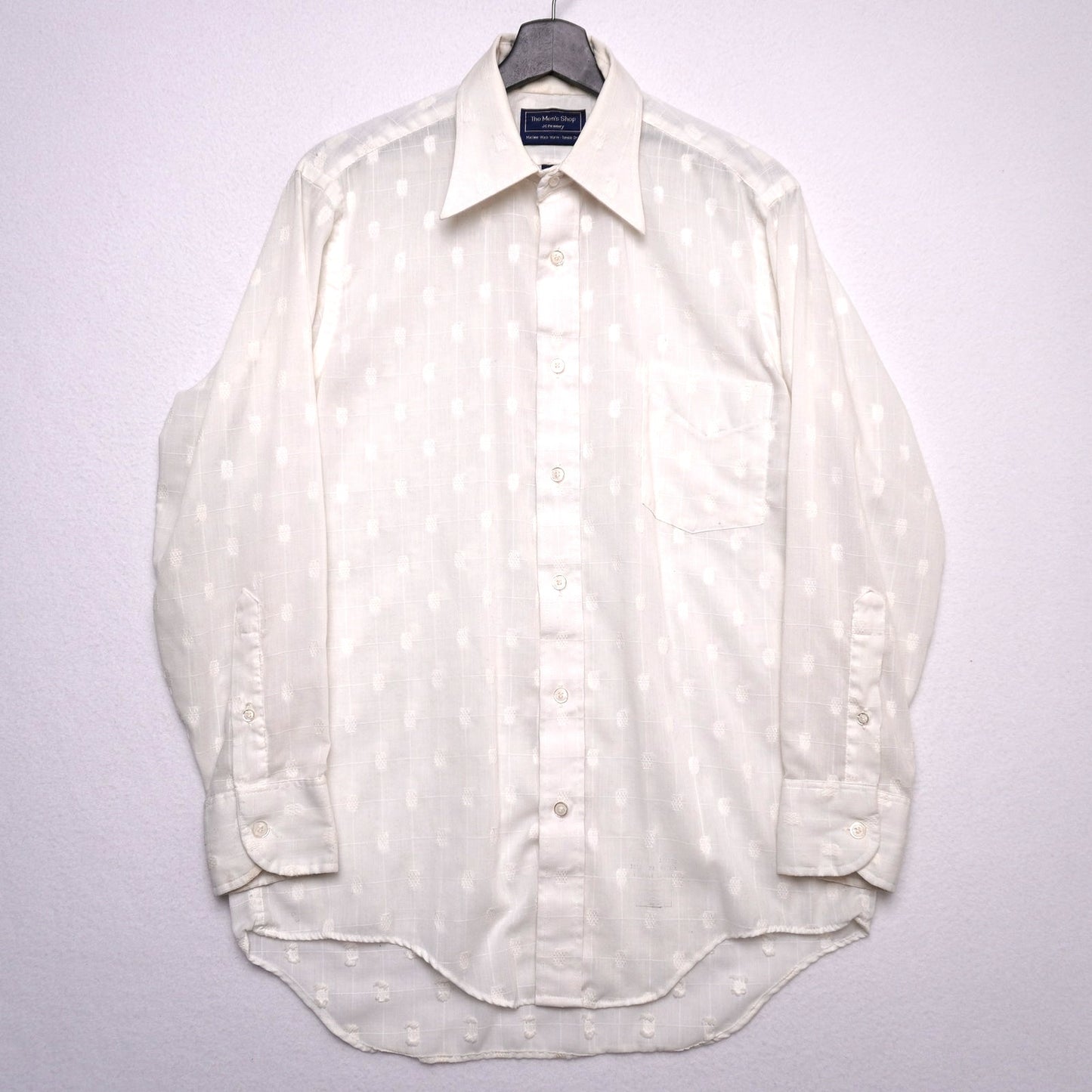 Vintage The Men’s Shop JCPenney White Textured Dobby Pattern Long Sleeve Shirt