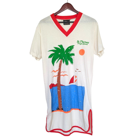 Vintage 80s St. Thomas Virgin Islands Retro Souvenir Graphic Tshirt Dress XL