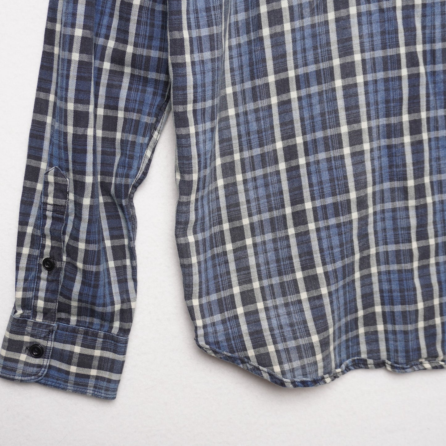 Lucky Brand True Indigo Plaid Shirt Blue White Western Classic Fit Men's Large