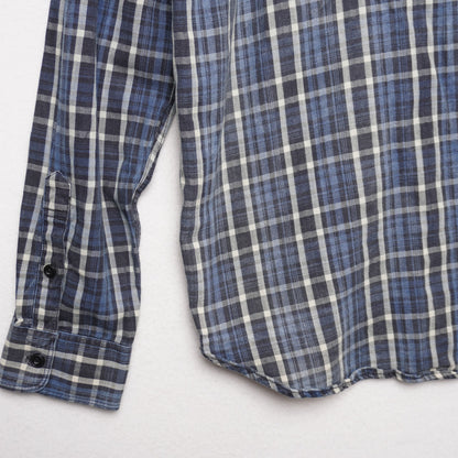 Lucky Brand True Indigo Plaid Shirt Blue White Western Classic Fit Men's Large