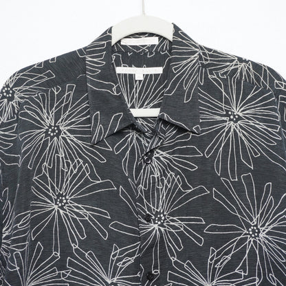 Geoffrey Beene Black Silk Linen Short Sleeve Shirt Abstract Floral Print Size XL