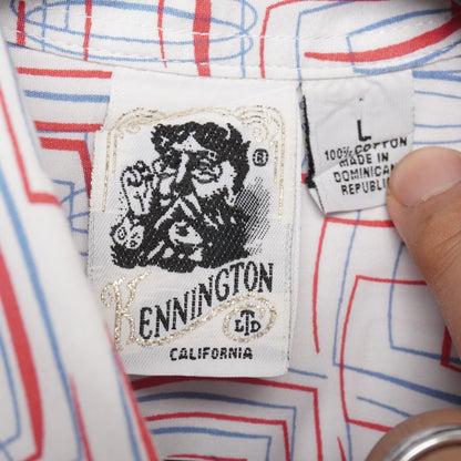 Kennington California Retro Geometric Print Shirt Men's L Mod 90s USA Vibes