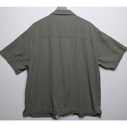 Paradise Collection Men's Sage Green & Tan Silk Blend Loop Collar Shirt Size XL