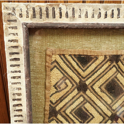 Framed Kuba Cloth Textile – African Tribal Raffia Art – Geometric Wall Decor