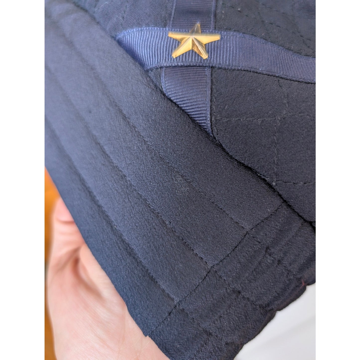Vintage Peter Nygard Navy Silk Bomber with Ribbon and Gold Accents