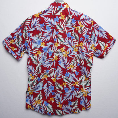 Barabas Red Floral Shirt M Linen Cotton Hawaiian Tropical NWT