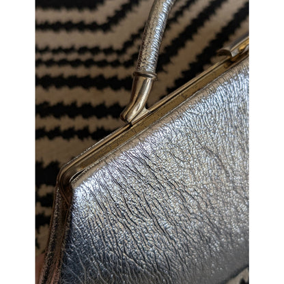 Vintage Flechbilt Silver East West Top Handle Clutch Purse