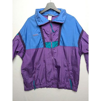 Vintage Columbia Women's Blue/Purple/Green Zip-Up Windbreaker Size L