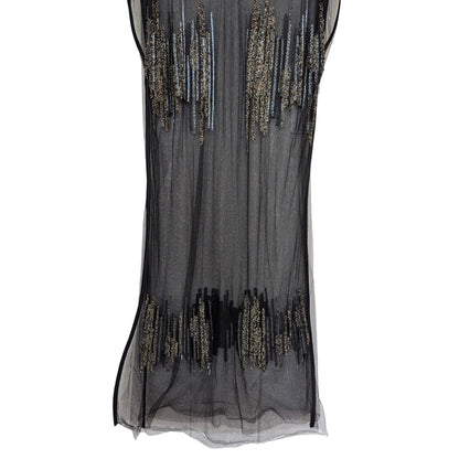 Maiyet Black Sheer Beaded Embellished Overlay Evening Dress - Size 36 (US 4)