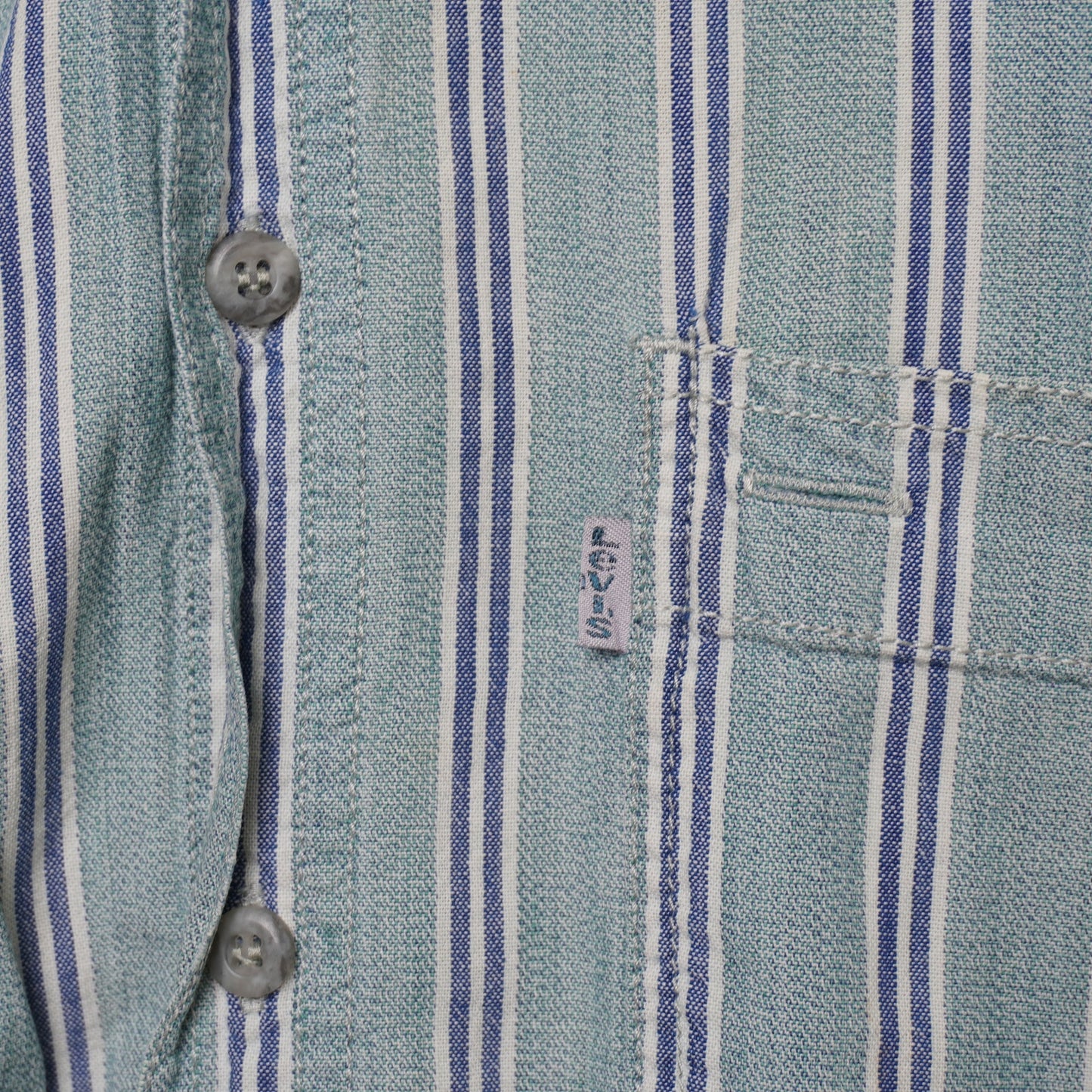 VTG Levi’s Striped Short Sleeve Button Up Shirt Green Blue Cotton Men's Medium