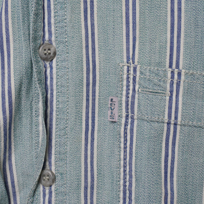 VTG Levi’s Striped Short Sleeve Button Up Shirt Green Blue Cotton Men's Medium