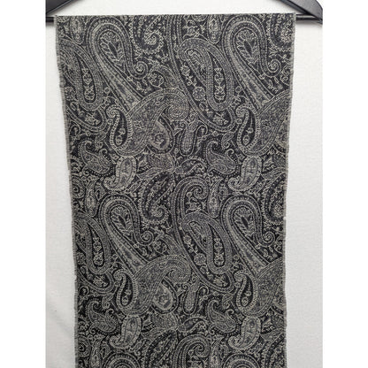 Vintage Style Fringe Edge Boho Black and White Paisley Scarf