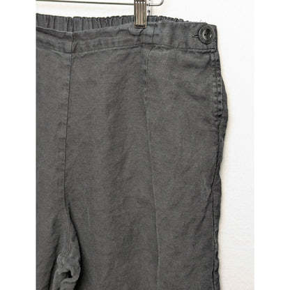 FLAX 100% Linen Pants Medium Black Relaxed Fit Elastic Waist Casual Minimalist