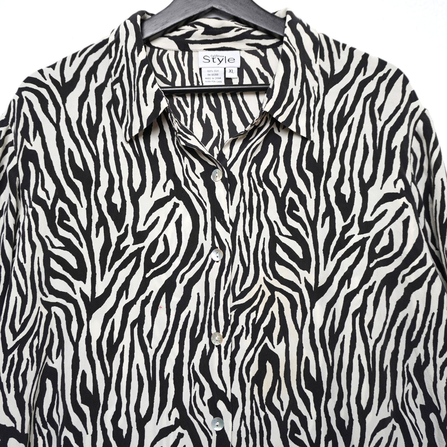 California Style Zebra Print 100% Silk Top XL