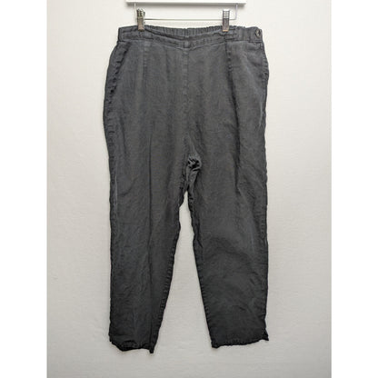 FLAX 100% Linen Pants Medium Black Relaxed Fit Elastic Waist Casual Minimalist