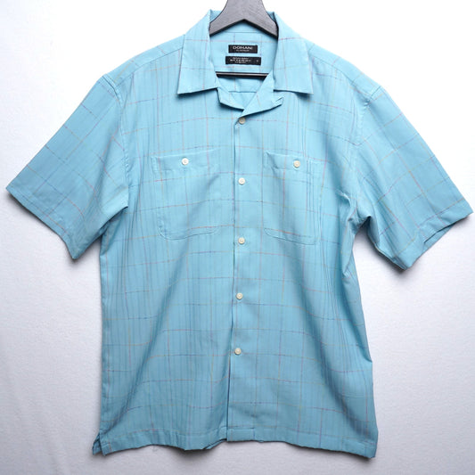 Domani Platinum Baby Blue Rainbow Thread Check Loop Collar Shirt Size M