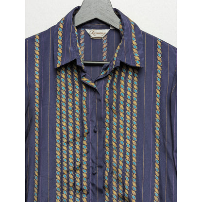 Alexandria VTG Purple Graphic Print Striped Blouse Size 8