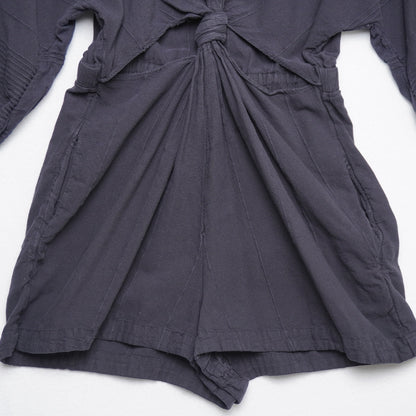 Free People Black Cotton Romper – Size S – Boho Knot Front Jumpsuit with Balloon Sleeves