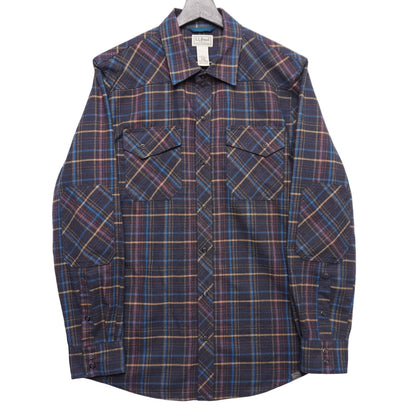 L.L. Bean Plaid Flannel Shirt Western Style Snap Front Multicolor Men's Medium M